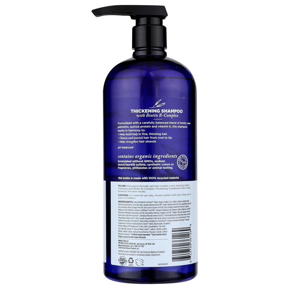 AVALON ORGANICS: Thickening Shampoo Biotin B-complex Therapy, Paraben Free, 32 oz