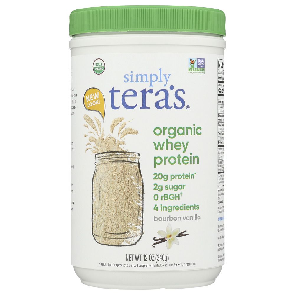 TERA'S WHEY: Grass Fed Organic Whey Protein Bourbon Vanilla, 12 oz